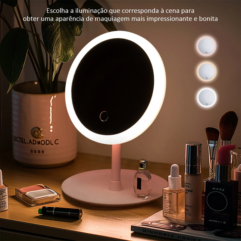 LED Cosmetic Mirror with Storage, Flexible Angle Adjustment, Tounch Screen