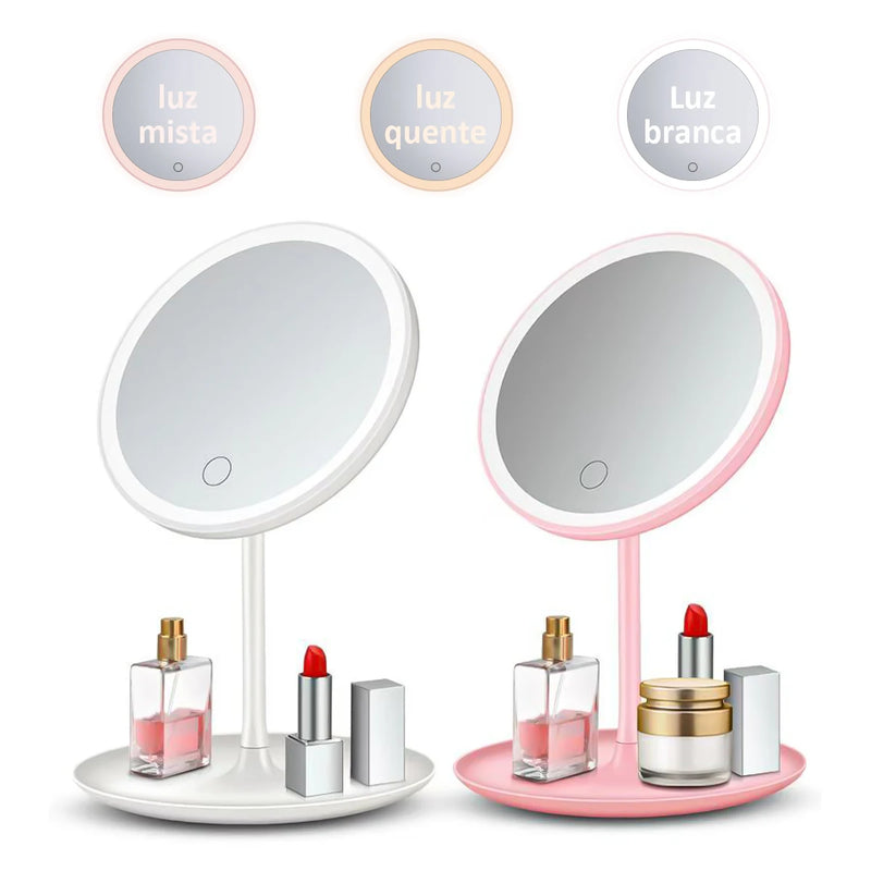 LED Cosmetic Mirror with Storage, Flexible Angle Adjustment, Tounch Screen