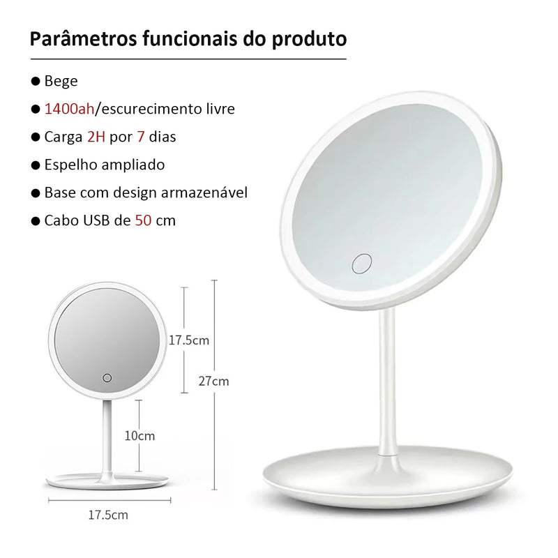 LED Cosmetic Mirror with Storage, Flexible Angle Adjustment, Tounch Screen