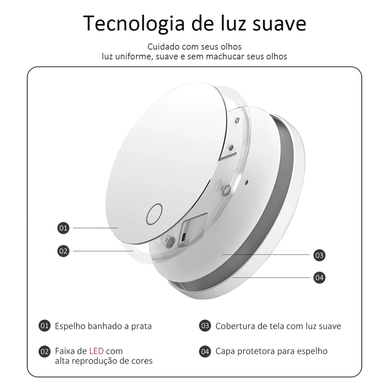 LED Cosmetic Mirror with Storage, Flexible Angle Adjustment, Tounch Screen