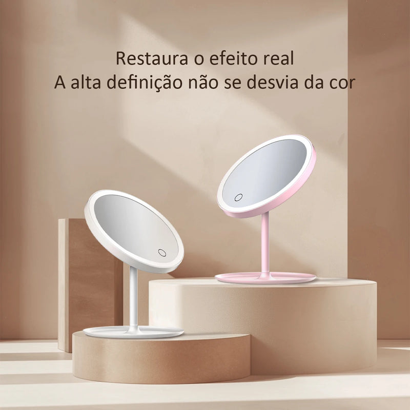 LED Cosmetic Mirror with Storage, Flexible Angle Adjustment, Tounch Screen