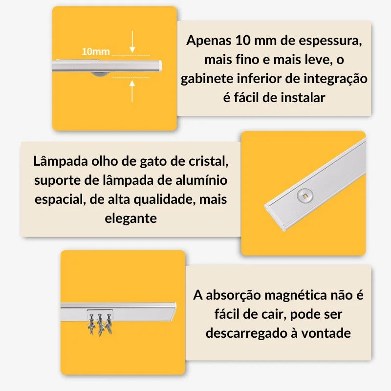 Lâmpada LED Magnética com Sensor de Movimento – Instalação Fácil, Design Elegante e Moderno