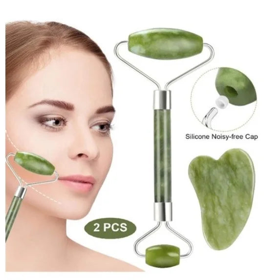 Rolo Pedra de Jade Placa Gua Sha Massagem Facial Anti Ruga