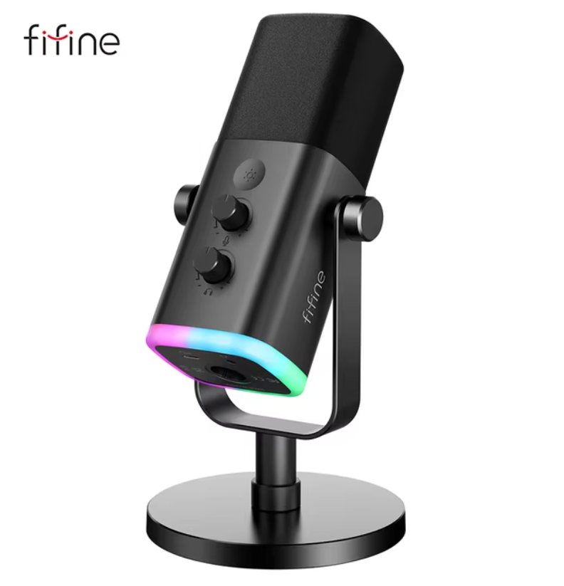 FIFINE Microfone Dinâmico USB/XLR com Controle RGB, Entrada para Fone de Ouvido, Função Mudo, Microfone para PC, Gaming, Gravação e Streaming AmpliGame-AM8