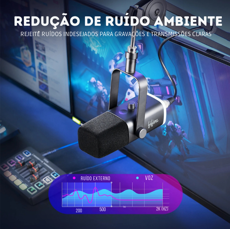 FIFINE Microfone Dinâmico USB/XLR com Controle RGB, Entrada para Fone de Ouvido, Função Mudo, Microfone para PC, Gaming, Gravação e Streaming AmpliGame-AM8