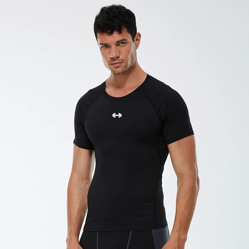 Camiseta de Compressão Masculina - Camiseta Esportiva de Verão, T-shirt para Corrida, Elasticidade, Secagem Rápida, Camiseta Esportiva, Camiseta de Academia para Treino Masculino