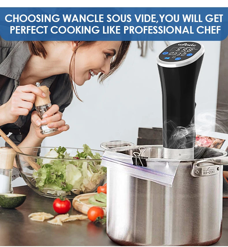 Wancle 1100W Sous Vide Cooker - Circulador de Imersão com Toque LCD, Cozinha Precisão, IPX7 à Prova d'Água, Cozimento a Vácuo com Display Digital