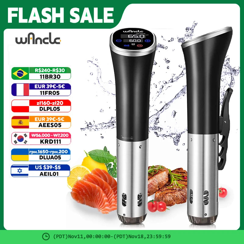 Wancle 1100W Sous Vide Cooker - Circulador de Imersão com Toque LCD, Cozinha Precisão, IPX7 à Prova d'Água, Cozimento a Vácuo com Display Digital