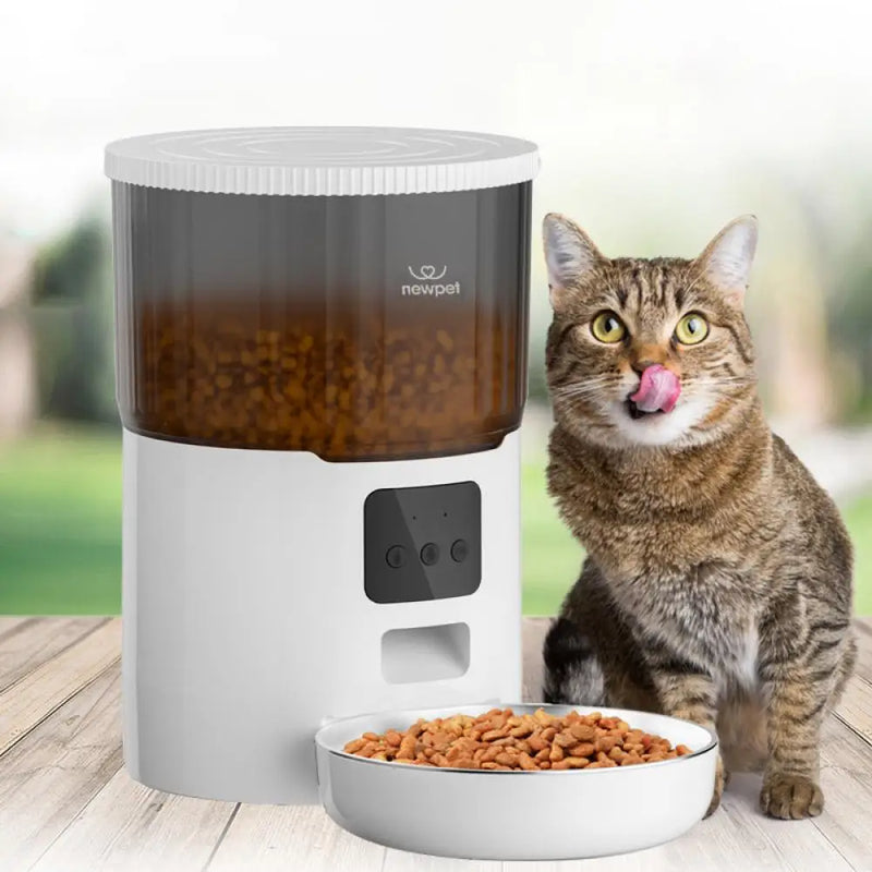 Newpet Alimentador temporizado para gatos 4L Alimentador para gatos com APP inteligente Refeição em aço inoxidável Alimentador remoto de ração para animais de estimação Dispensador automático adequado para cães e ga