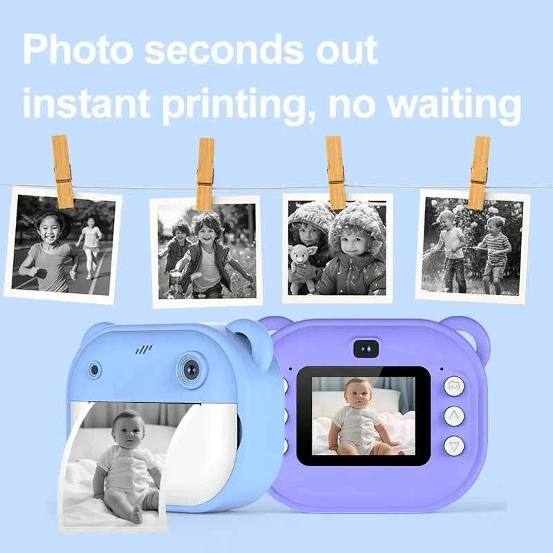 Câmera Digital Infantil com Impressão Instantânea para Crianças - Câmera de Impressão Térmica, Impressão de Fotos Instantâneas, Câmera de Vídeo para Brinquedos + Cartão de Memória de 32GB.