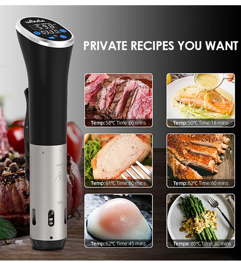 Wancle 1100W Sous Vide Cooker - Circulador de Imersão com Toque LCD, Cozinha Precisão, IPX7 à Prova d'Água, Cozimento a Vácuo com Display Digital