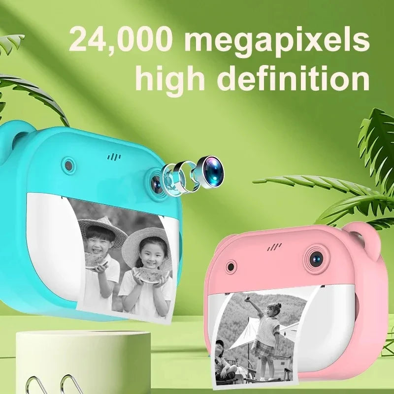 Câmera Digital Infantil com Impressão Instantânea para Crianças - Câmera de Impressão Térmica, Impressão de Fotos Instantâneas, Câmera de Vídeo para Brinquedos + Cartão de Memória de 32GB.