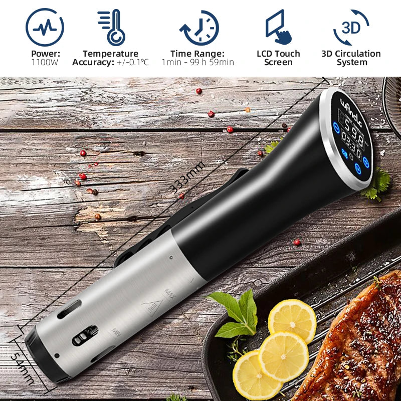 Wancle 1100W Sous Vide Cooker - Circulador de Imersão com Toque LCD, Cozinha Precisão, IPX7 à Prova d'Água, Cozimento a Vácuo com Display Digital