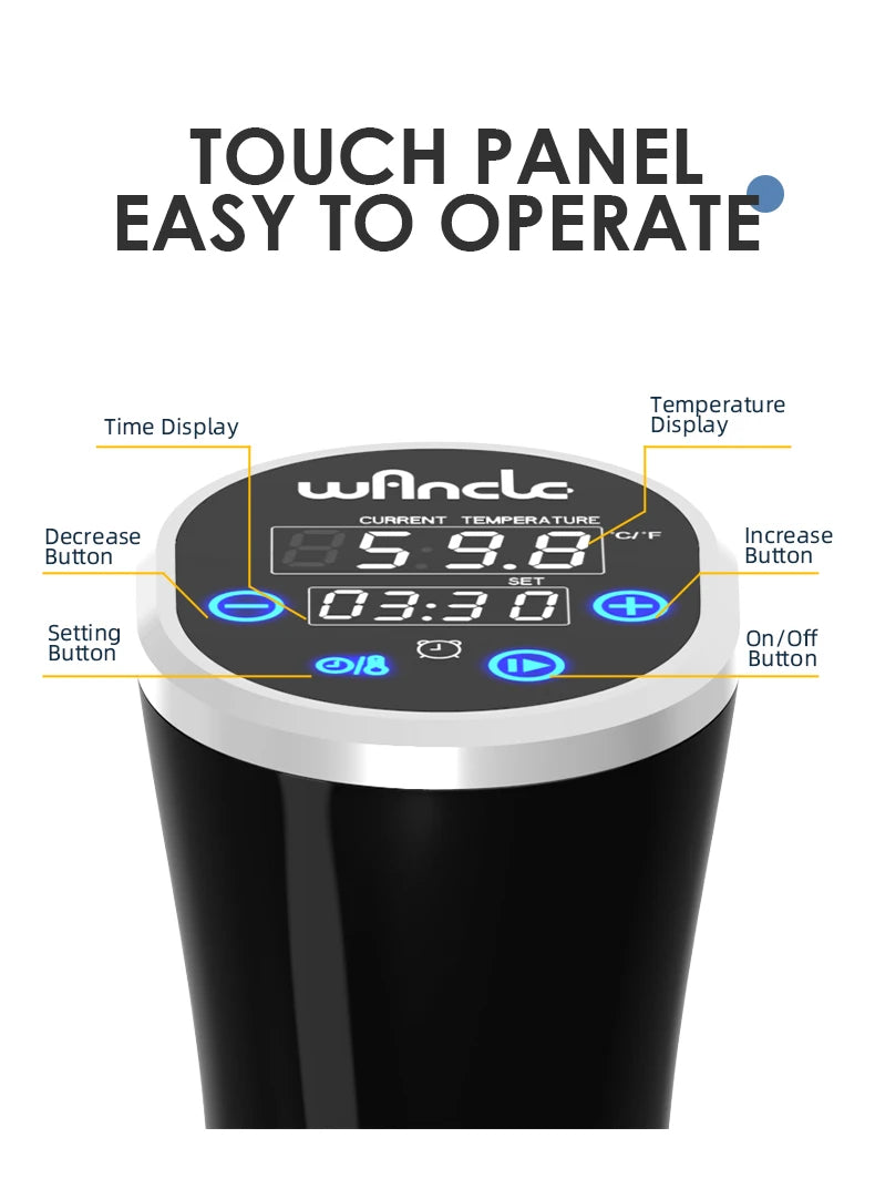 Wancle 1100W Sous Vide Cooker - Circulador de Imersão com Toque LCD, Cozinha Precisão, IPX7 à Prova d'Água, Cozimento a Vácuo com Display Digital