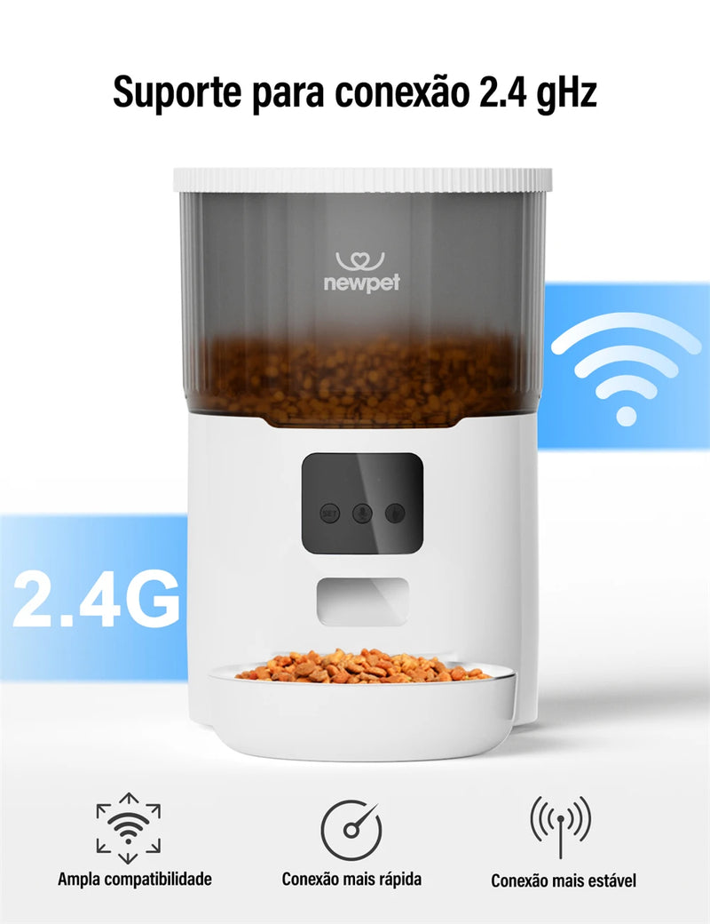 Newpet Alimentador temporizado para gatos 4L Alimentador para gatos com APP inteligente Refeição em aço inoxidável Alimentador remoto de ração para animais de estimação Dispensador automático adequado para cães e ga