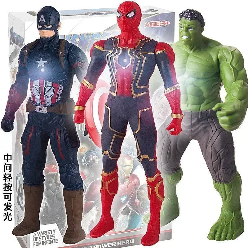 17 cm Brinquedos Infantis Marvel Figuras de Anime, Homem-Aranha, Hulk, Figura de Ação, Homem de Ferro, Brinquedos para Crianças, Presente de Natal, Boneco que Brilha no Escuro, Hobbies