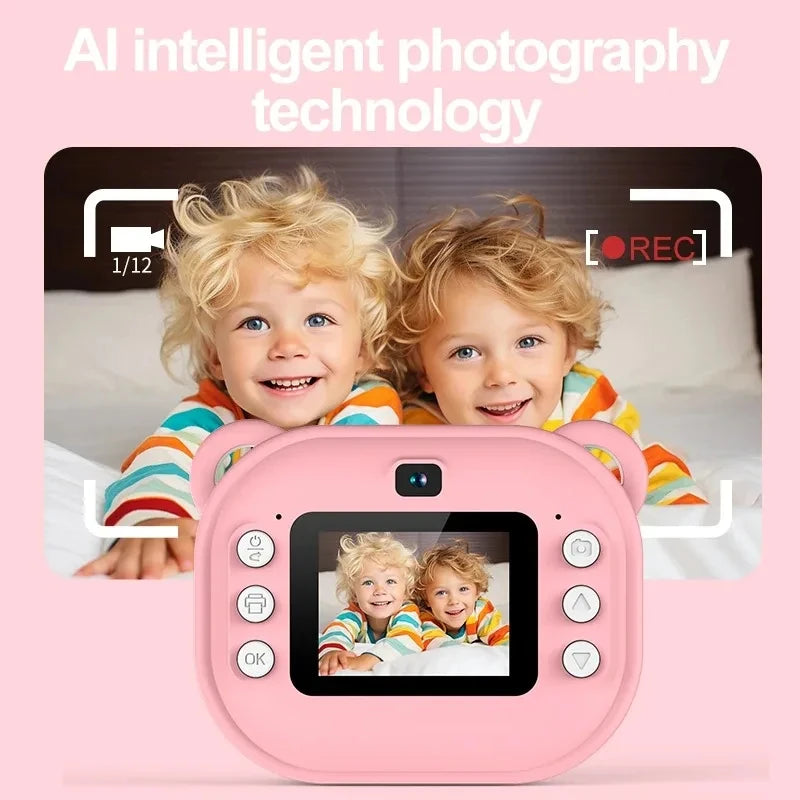 Câmera Digital Infantil com Impressão Instantânea para Crianças - Câmera de Impressão Térmica, Impressão de Fotos Instantâneas, Câmera de Vídeo para Brinquedos + Cartão de Memória de 32GB.