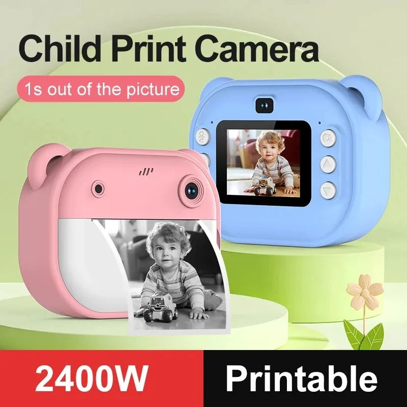 Câmera Digital Infantil com Impressão Instantânea para Crianças - Câmera de Impressão Térmica, Impressão de Fotos Instantâneas, Câmera de Vídeo para Brinquedos + Cartão de Memória de 32GB.