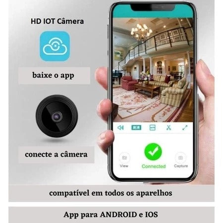 Câmera A9 Mini HD com Sensor de Presença Wi-Fi 110V e Suporte para Encaixe