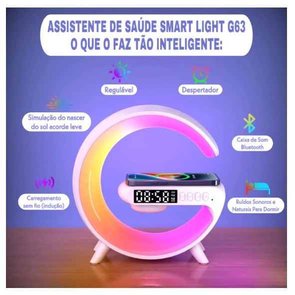 G-Speaker Smart Station Mini - Luminária Bluetooth Inteligente Carregador Sem Fio Alarme Luz RGB